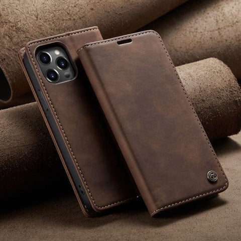 Darrahopens Electronics > Mobile Accessories > Phone Cases & Screen Protectors iPhone 13 Leather Flip Case Coffee Brown Compatible with Apple iPhone 13