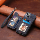 Darrahopens Electronics > Mobile Accessories > Phone Cases & Screen Protectors iPhone 13 Pro Leather Case Brown RFID Anti-Theft Swipe Loop Buckle with Card Holder and Leather Lanyard