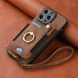 Darrahopens Electronics > Mobile Accessories > Phone Cases & Screen Protectors iPhone 13 Pro Leather Case Brown RFID Anti-Theft Swipe Loop Buckle with Card Holder and Leather Lanyard