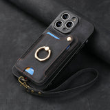 Darrahopens Electronics > Mobile Accessories > Phone Cases & Screen Protectors iPhone 13 Pro Leather Case Brown RFID Anti-Theft Swipe Loop Buckle with Card Holder and Leather Lanyard
