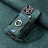 Darrahopens Electronics > Mobile Accessories > Phone Cases & Screen Protectors iPhone 13 Pro Leather Case Brown RFID Anti-Theft Swipe Loop Buckle with Card Holder and Leather Lanyard