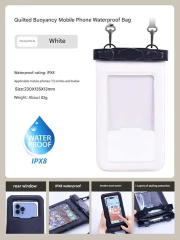 Darrahopens Electronics > Mobile Accessories > Phone Cases & Screen Protectors IPX8 Waterproof Phone Pouch with Inflatable Floating Layer,Touchscreen Dry Bag for Swimming(white)