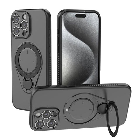 Darrahopens Electronics > Mobile Accessories > Phone Cases & Screen Protectors Magnetic Shockproof Case with 360-Degree Rotating Ring Stand for iPhone 16 Pro – Slim Protective Phone Cover with Airbag Corners and Wireless Charging Support for Home, Office, Travel and Daily Use (Black)