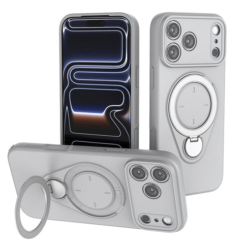 Darrahopens Electronics > Mobile Accessories > Phone Cases & Screen Protectors Magnetic Shockproof Phone Case with 360-Degree Rotating Ring Stand and Wireless Charging Support for iPhone 17 Pro – Slim Protective Cover Designed for Home Use, Office Work, Travel, Commuting and Everyday On-the-Go Lifestyle (Grey)