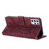 Darrahopens Electronics > Mobile Accessories > Phone Cases & Screen Protectors Mandala Embossed Retro Frosted Leather Phone Case Red For Samsung Galaxy S21 Ultra 5G