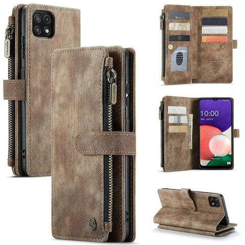 Darrahopens Electronics > Mobile Accessories > Phone Cases & Screen Protectors Samsung Galaxy A22 5G Case Wallet with Magnetic Flip Zipper and Card Holder - Brown