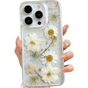 Darrahopens Electronics > Mobile Accessories > Phone Cases & Screen Protectors Transparent Case with Design of Pressed Real Flowers, Glitter Cute White Floral Pattern Slim Soft TPU Protective Case for Women iPhone16plus