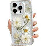 Darrahopens Electronics > Mobile Accessories > Phone Cases & Screen Protectors Transparent Case with Design of Pressed Real Flowers, Glitter Cute White Floral Pattern Slim Soft TPU Protective Case for Women iPhone16plus