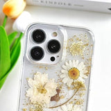 Darrahopens Electronics > Mobile Accessories > Phone Cases & Screen Protectors Transparent Case with Design of Pressed Real Flowers, Glitter Cute White Floral Pattern Slim Soft TPU Protective Case for Women iPhone16plus