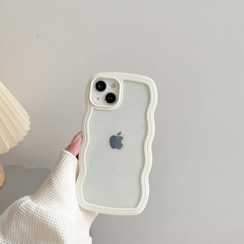 Darrahopens Electronics > Mobile Accessories > Phone Cases & Screen Protectors Transparent Cute Curly Simple Wavy Case, Aesthetic Design Bumper, Soft TPU for iPhone 14 Pro Max-White