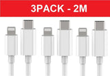 Darrahopens Electronics > Mobile Accessories > Phone Chargers 3-pack 2m Lightning cable charging and data transfer 2pcs USB-C White 3-PACK 2M charging cable