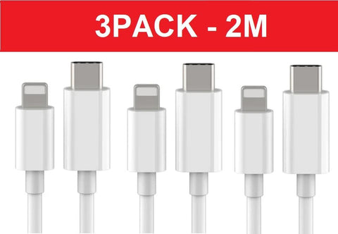 Darrahopens Electronics > Mobile Accessories > Phone Chargers 3-pack 2m Lightning cable charging and data transfer 2pcs USB-C White 3-PACK 2M charging cable