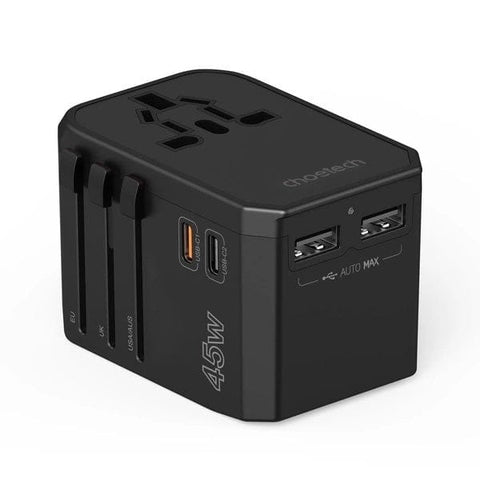 Darrahopens Electronics > Mobile Accessories > Phone Chargers CHOETECH PD6045 GaN Tech 2C+2A 45W Travel Adapter with US EU UK AU Plugs Black