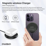 Darrahopens Electronics > Mobile Accessories > Phone Chargers CHOETECH T697-F 15W/7.5W/5W magnetic charger for iPhone, Air Pods and more 1.5M Black