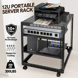 Darrahopens Electronics > Networking > Bridges & Routers Alston 12U Open Frame Server Rack Hifi Device Rack with Vented Shelves Heavy Duty 4-Post AV/IT Network Rack Free Standing with Lockable Casters