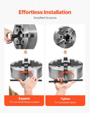Darrahopens Electronics > Printer Accessories & Supplies > Calculators VEVOR 4-Jaw Lathe Chuck, 10 in (250 mm), Lathe Chuck, 0.6-9.84 in (15-250 mm) Clamping Range with T-key Fixing Screws Reversible Jaws, HT300 Cast Iron Material, Internal External for Wood Metal Lathe