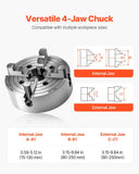 Darrahopens Electronics > Printer Accessories & Supplies > Calculators VEVOR 4-Jaw Lathe Chuck, 10 in (250 mm), Lathe Chuck, 0.6-9.84 in (15-250 mm) Clamping Range with T-key Fixing Screws Reversible Jaws, HT300 Cast Iron Material, Internal External for Wood Metal Lathe