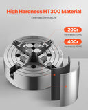 Darrahopens Electronics > Printer Accessories & Supplies > Calculators VEVOR 4-Jaw Lathe Chuck, 10 in (250 mm), Lathe Chuck, 0.6-9.84 in (15-250 mm) Clamping Range with T-key Fixing Screws Reversible Jaws, HT300 Cast Iron Material, Internal External for Wood Metal Lathe