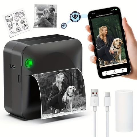 Darrahopens Electronics > Printers > Printers & Accessories (Black）Inkless Sticker Printer Mini Thermal Printer with Roll Thermal Paper, Wireless Pocket Printer, Smart Portable Receipt Printer for Photos, Diaries, Notes, and Preparation Work.