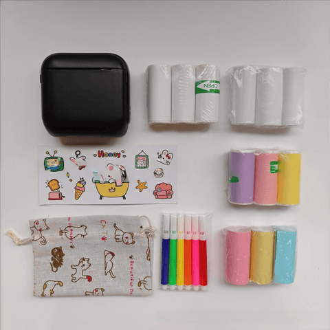 Darrahopens Electronics > Printers > Printers & Accessories Black X6 Mini Portable Bluetooth Instant Photo & Note Printer for Students - Deluxe 20-Piece Gift Set with 12 Paper Rolls, Color Pens & Storage Bag