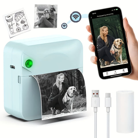 Darrahopens Electronics > Printers > Printers & Accessories (Blue）Inkless Sticker Printer Mini Thermal Printer with Roll Thermal Paper, Wireless Pocket Printer, Smart Portable Receipt Printer for Photos, Diaries, Notes, and Preparation Work.