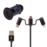 Darrahopens Electronics > Printers > Printers & Accessories Laser USB Car Charger Black with 3-in-1 Cable: Micro USB, Type-C