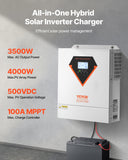 Darrahopens Electronics > Printers > Printers & Accessories VEVOR Hybrid Solar Inverter, 3500W, All in One Pure Sine Wave Power Inverter Charger, 220V AC, with Built-in 100A MPPT Solar Charger Controller, for Off-Grid System Lead Acid Lithium Battery