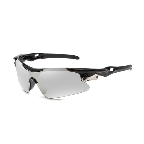 Darrahopens Fashion > Men's Fashion > Men's Accessories 2-PCS Bright black frame with white mercury Men's Sports Cycling Sunglasses Windproof PC Frame Wrap Around Design for Riding Fishing Running Reliable Outdoor Protection Australian Style