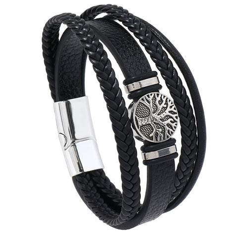 Darrahopens Fashion > Men's Fashion > Men's Accessories 2PCS Handwoven Tree of Life Magnetic Clasp Bracelet, featuring a black synthetic leather double-layer design. Blending vintage charm with contemporary style, it symbolizes flourishing life and is perfect for both personal wear and thoughtful gifting.