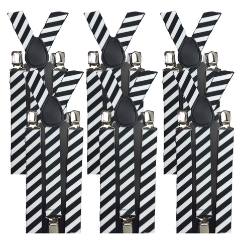 Darrahopens Fashion > Men's Fashion > Men's Accessories 6x Mens Suspenders Braces Adjustable Strong Clip On Elastic Formal Wedding BULK - Black/White Diagonal Stripes