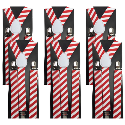 Darrahopens Fashion > Men's Fashion > Men's Accessories 6x Mens Suspenders Braces Adjustable Strong Clip On Elastic Formal Wedding BULK - Red/White Diagonal Stripes
