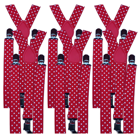 Darrahopens Fashion > Men's Fashion > Men's Accessories 6x Mens Suspenders Braces Adjustable Strong Clip On Elastic Formal Wedding BULK - Red with White Polka Dot