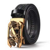 Darrahopens Fashion > Men's Fashion > Men's Accessories Black 120CM Men's Genuine Cowhide Vintage Carved Belt with Gold Dragon Design Automatic Sliding Buckle