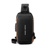Darrahopens Fashion > Men's Fashion > Men's Accessories Black-Gold High Capacity Anti-Theft Tactical Chest Bag - Waterproof Leather-Film Sling with USB Charging & TSA Password Lock