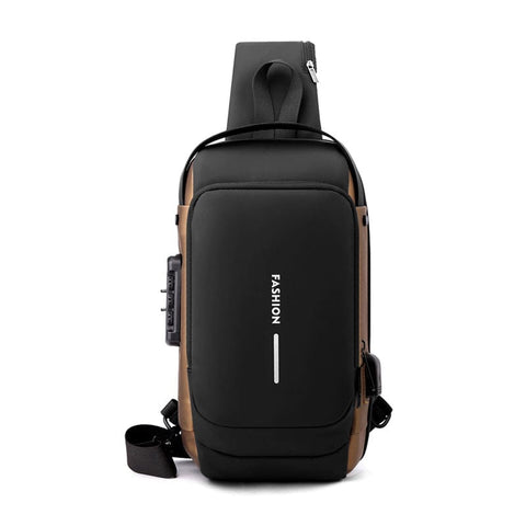 Darrahopens Fashion > Men's Fashion > Men's Accessories Black-Gold High Capacity Anti-Theft Tactical Chest Bag - Waterproof Leather-Film Sling with USB Charging & TSA Password Lock