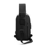 Darrahopens Fashion > Men's Fashion > Men's Accessories Black High Capacity Anti-Theft Tactical Chest Bag - Waterproof Leather-Film Sling with USB Charging & TSA Password Lock