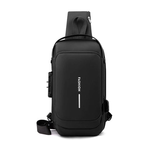 Darrahopens Fashion > Men's Fashion > Men's Accessories Black High Capacity Anti-Theft Tactical Chest Bag - Waterproof Leather-Film Sling with USB Charging & TSA Password Lock