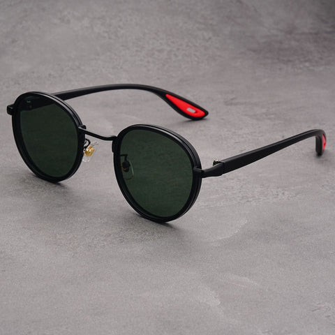 Darrahopens Fashion > Men's Fashion > Men's Accessories Black-rimmed Green Lenses Retro Round Sunglasses Vintage Metal & PC Frame Casual Classic Style for Men and Women - Lightweight 137mm Width