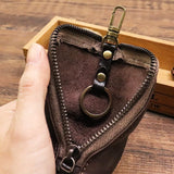 Darrahopens Fashion > Men's Fashion > Men's Accessories Black Vintage Top-Grain Cowhide Key Pouch - Men's Large Capacity Waist-Mounted Retro Key Holder (11x6x6 cm)
