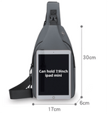 Darrahopens Fashion > Men's Fashion > Men's Accessories Black Waterproof Unisex Chest Bag with USB Charging & Headphone Port  - 3-Layer Large Capacity PU Leather Crossbody Bag