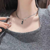 Darrahopens Fashion > Men's Fashion > Men's Accessories Black Zircon Bar Pendant Necklace 40cm+5cm for Men, Stainless Steel Cuban Chain Necklace, Minimalist Hip Hop Street Style Jewellery