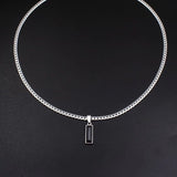Darrahopens Fashion > Men's Fashion > Men's Accessories Black Zircon Bar Pendant Necklace 40cm+5cm for Men, Stainless Steel Cuban Chain Necklace, Minimalist Hip Hop Street Style Jewellery