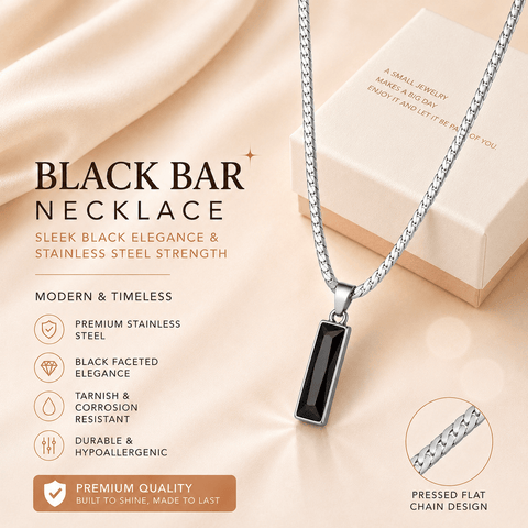 Darrahopens Fashion > Men's Fashion > Men's Accessories Black Zircon Bar Pendant Necklace 45cm+5cm for Men, Stainless Steel Cuban Chain Necklace, Minimalist Hip Hop Street Style Jewellery