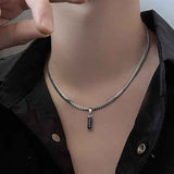 Darrahopens Fashion > Men's Fashion > Men's Accessories Black Zircon Bar Pendant Necklace 50cm+5cm for Men, Stainless Steel Cuban Chain Necklace, Minimalist Hip Hop Street Style Jewellery