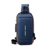 Darrahopens Fashion > Men's Fashion > Men's Accessories Blue Gold High Capacity Anti-Theft Tactical Chest Bag - Waterproof Leather-Film Sling with USB Charging & TSA Password Lock