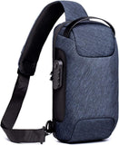 Darrahopens Fashion > Men's Fashion > Men's Accessories Blue Lightweight Anti-Theft Tactical Chest Bag - Waterproof Security Sling Bag with 3-Digit Password Lock & Smart USB Charging Port