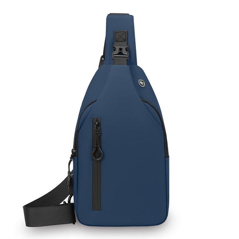 Darrahopens Fashion > Men's Fashion > Men's Accessories Blue Waterproof Unisex Chest Bag with USB Charging & Headphone Port  - 3-Layer Large Capacity PU Leather Crossbody Bag