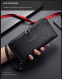 Darrahopens Fashion > Men's Fashion > Men's Accessories Brown Classic Long Zipper Wallet Clutch - Large Capacity PU Leather Phone & Card Holder with Wrist Strap
