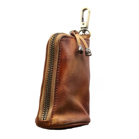 Darrahopens Fashion > Men's Fashion > Men's Accessories Brown Vintage Top-Grain Cowhide Key Pouch - Men's Large Capacity Waist-Mounted Retro Key Holder (11x6x6 cm)
