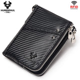 Darrahopens Fashion > Men's Fashion > Men's Accessories Carbon Fiber Texture Leather Mens Wallet - RFID Blocking Double Zipper Bifold - Vertical Card Holder with Coin Pockets (Black)
